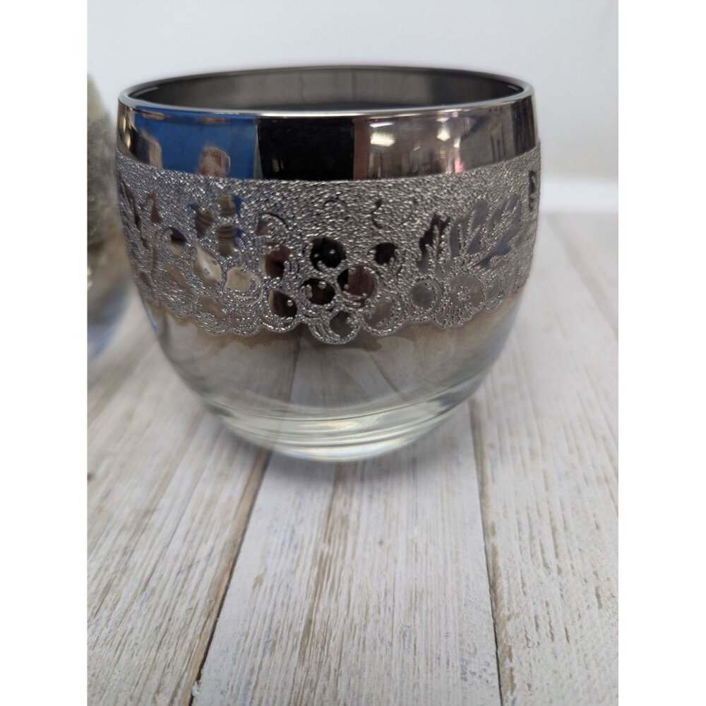 Dorothy Thorpe Roly Poly Glasses Silver Fade Grape Design Vintage Set 2 Ombre - Picture 2 of 6